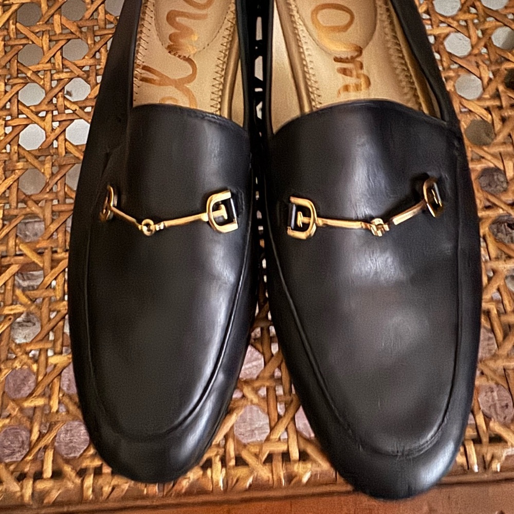 Sam Edelman Women’s Black Leather Loafers with Gold Detailing